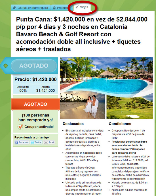 ofertas para viajes en Colombia que ofrece Groupon 