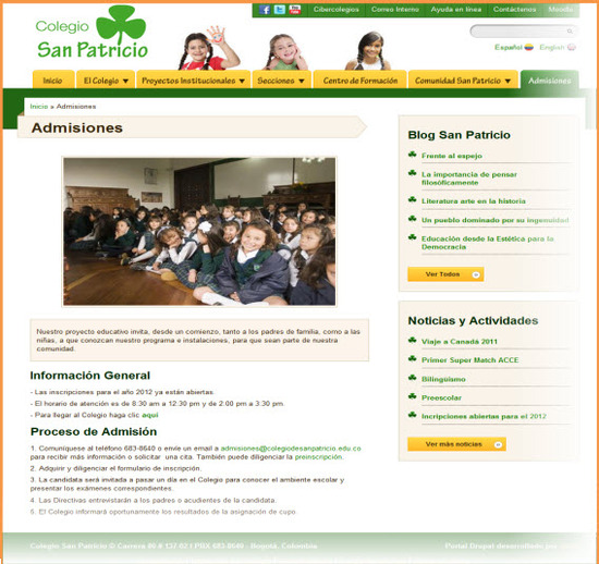 Dirección y teléfono Colegio San Patricio en Bogotá sitio web oficial