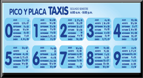 Pico y Placa Medellin 2012 Segundo Semestre para Taxis