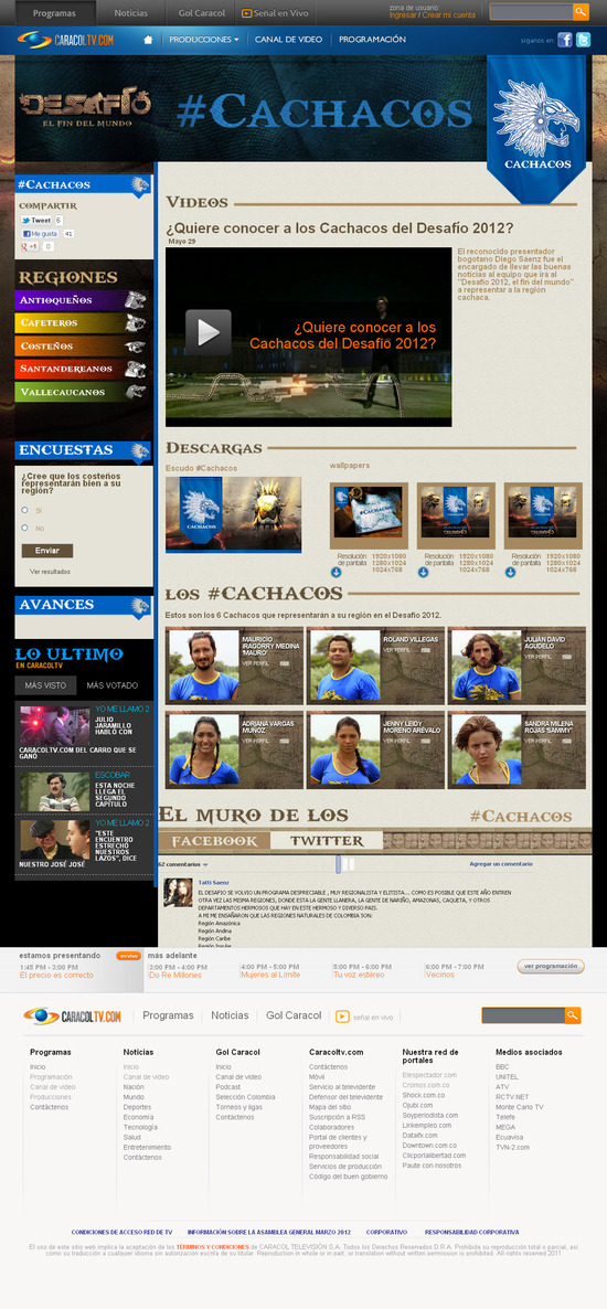 Sitio web www.caracoltv.com/desafio-2012/regiones/cachacos Los Cachacos Desafio 2012 www caracoltv com/desafio-2012/regiones/cachacos