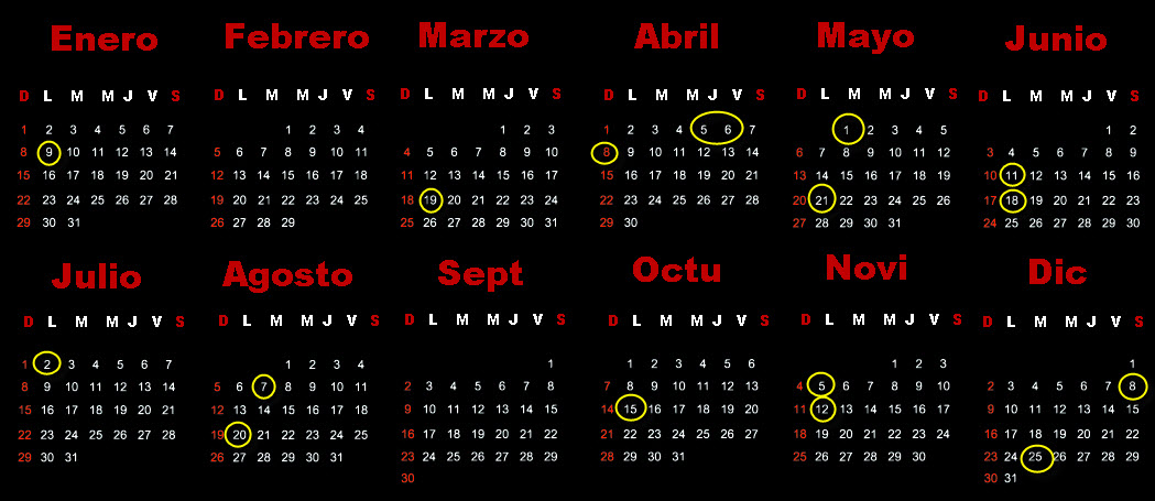 calendario colombia 2012 
