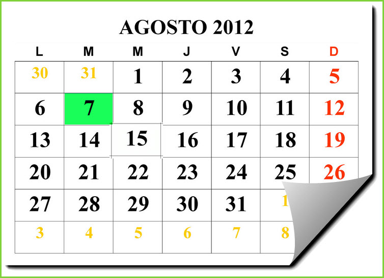 Calendario de eventos y festividades para el mes de Agosto de 2012