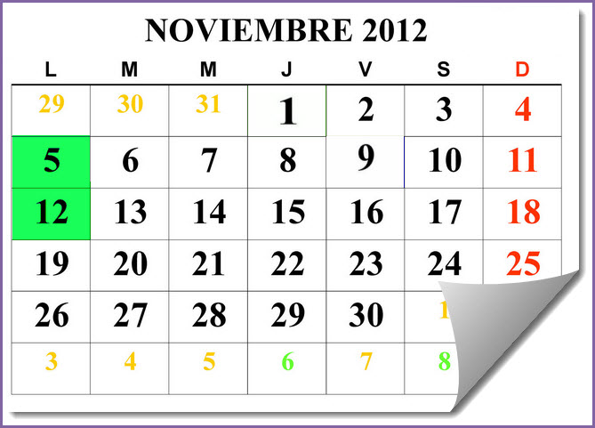 calendario eventos y festivos mes de noviembre 2012 colombia