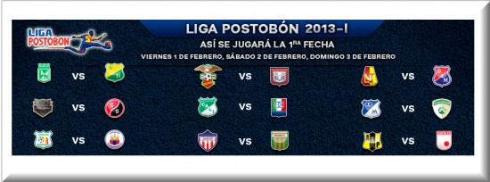 Liga Postobón 2013 primera fecha equipos todos contra todos