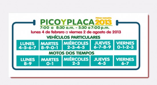 Pico y Placa Medellin 2013 vehiculos particulares primer semestre