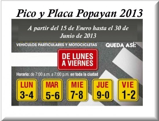Pico y Placa Popayán 2013 