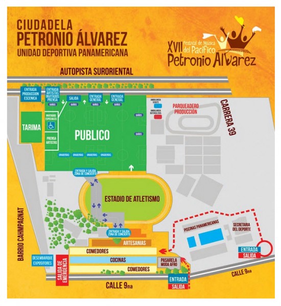 Mapa Unidad Deportiva Panamericana Festival Petronio Álvarez 2013