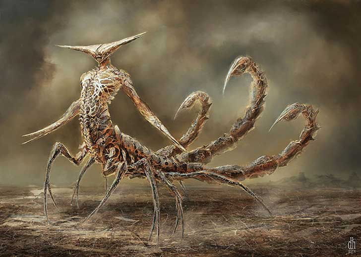 fantásticos monstruos del zodiaco digital art damon hellandbrand acuario Escorpion