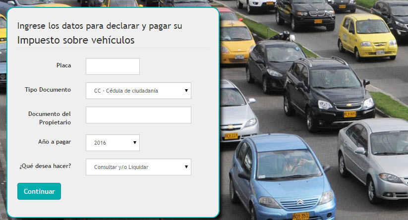 Herramienta para liquidar el impuesto de vehiculo 2016 en Bogota Cundinamarca