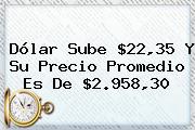 <b>Dólar</b> Sube $22,35 Y Su Precio Promedio Es De $2.958,30
