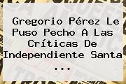 Gregorio Pérez Le Puso Pecho A Las Críticas De Independiente <b>Santa</b> ...