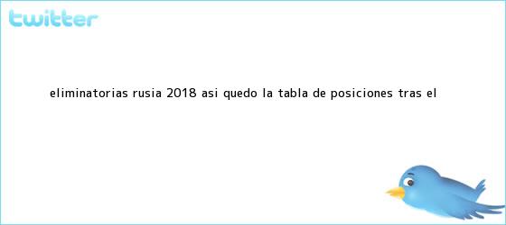 ver tweets sobre eliminatorias rusia 2018 asi quedo la tabla de posiciones tras el trinos de <b>Eliminatorias Rusia 2018</b>: así quedó la <b>tabla</b> de posiciones tras el ...