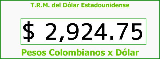 T.R.M. del Dólar para hoy Jueves 15 de Junio de 2017