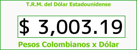 T.R.M. del Dólar para hoy Lunes 20 de Noviembre de 2017