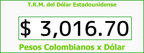 T.R.M. del Dólar para hoy Miércoles 15 de Noviembre de 2017